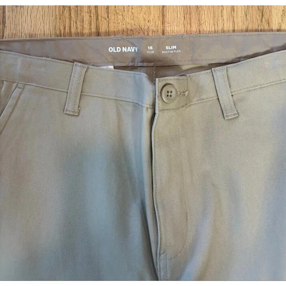 NWT Boys Old Navy Boys Khaki School Uniform Slim Leg Chino Pants, 16 Plus